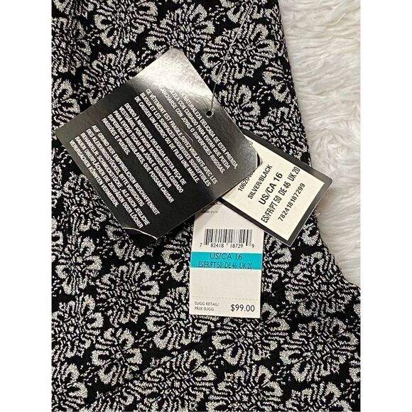 NWT Nine West SZ 16 Woman’s Black Metallic Floral Print Dress - Picture 6 of 12